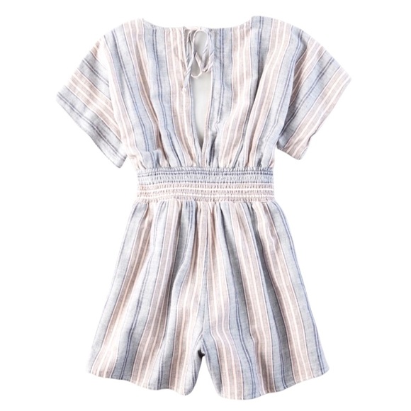 AMERICAN EAGLE OUTFITTERS — LINEN BLEND MULTICOLOR STRIPED ROMPER, SIZE US XS - Picture 4 of 5